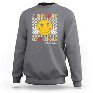 First Day of School Vibes Sweatshirt Back to School for Teachers and Students TS01 Charcoal Print Your Wear