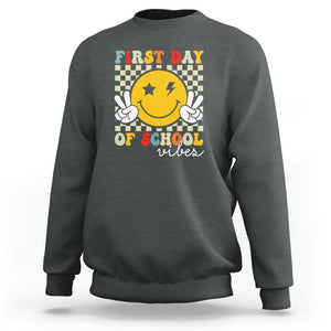 First Day of School Vibes Sweatshirt Back to School for Teachers and Students TS01 Dark Heather Print Your Wear