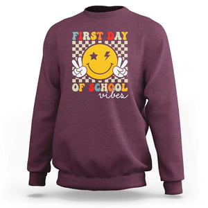 First Day of School Vibes Sweatshirt Back to School for Teachers and Students TS01 Maroon Print Your Wear