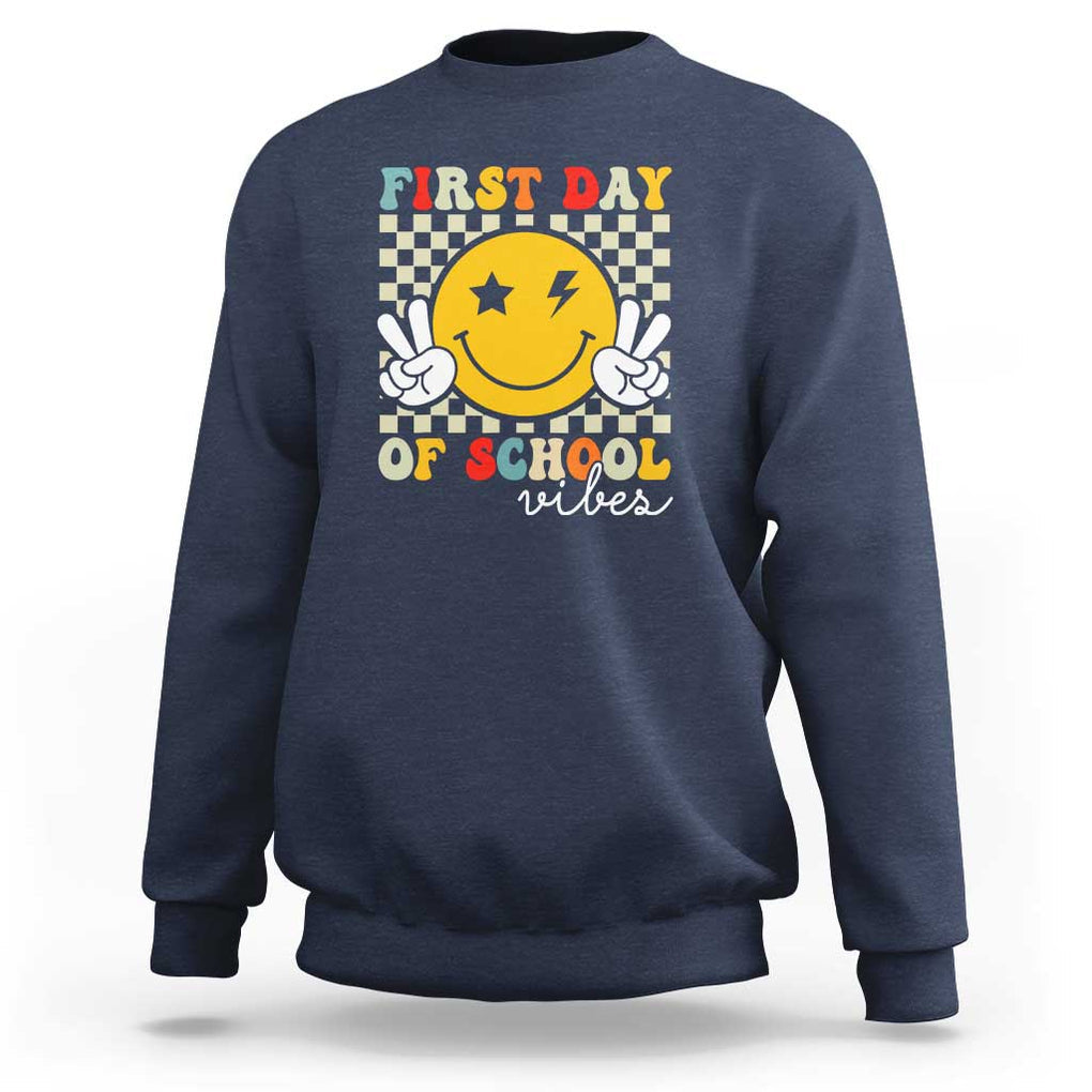 First Day of School Vibes Sweatshirt Back to School for Teachers and Students TS01 Navy Print Your Wear