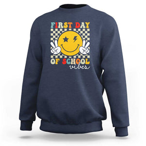 First Day of School Vibes Sweatshirt Back to School for Teachers and Students TS01 Navy Print Your Wear