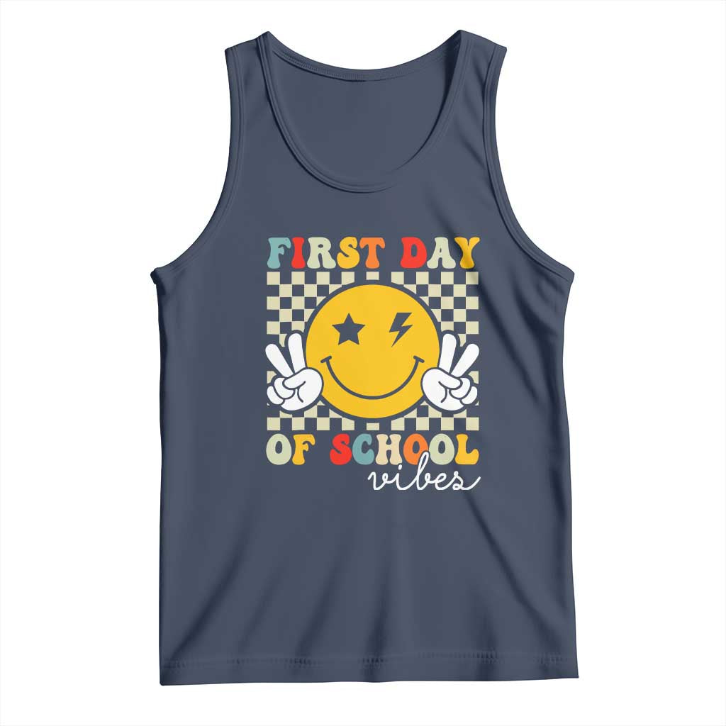 First Day of School Vibes Tank Top Aesthetic Back to School Teacher Student TS01 Navy Print Your Wear