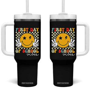 First Day of School Vibes Tumbler With Handle Aesthetic Back to School Teacher Student TS01 One Size: 40 oz Black Print Your Wear