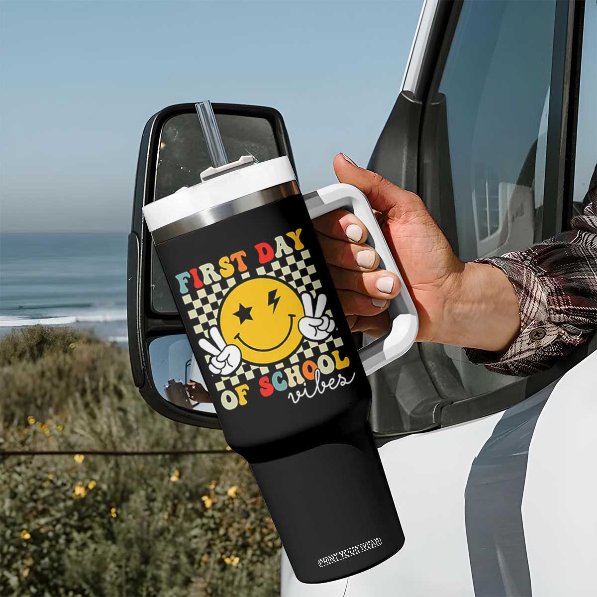 First Day of School Vibes Tumbler With Handle Aesthetic Back to School Teacher Student TS01 Print Your Wear