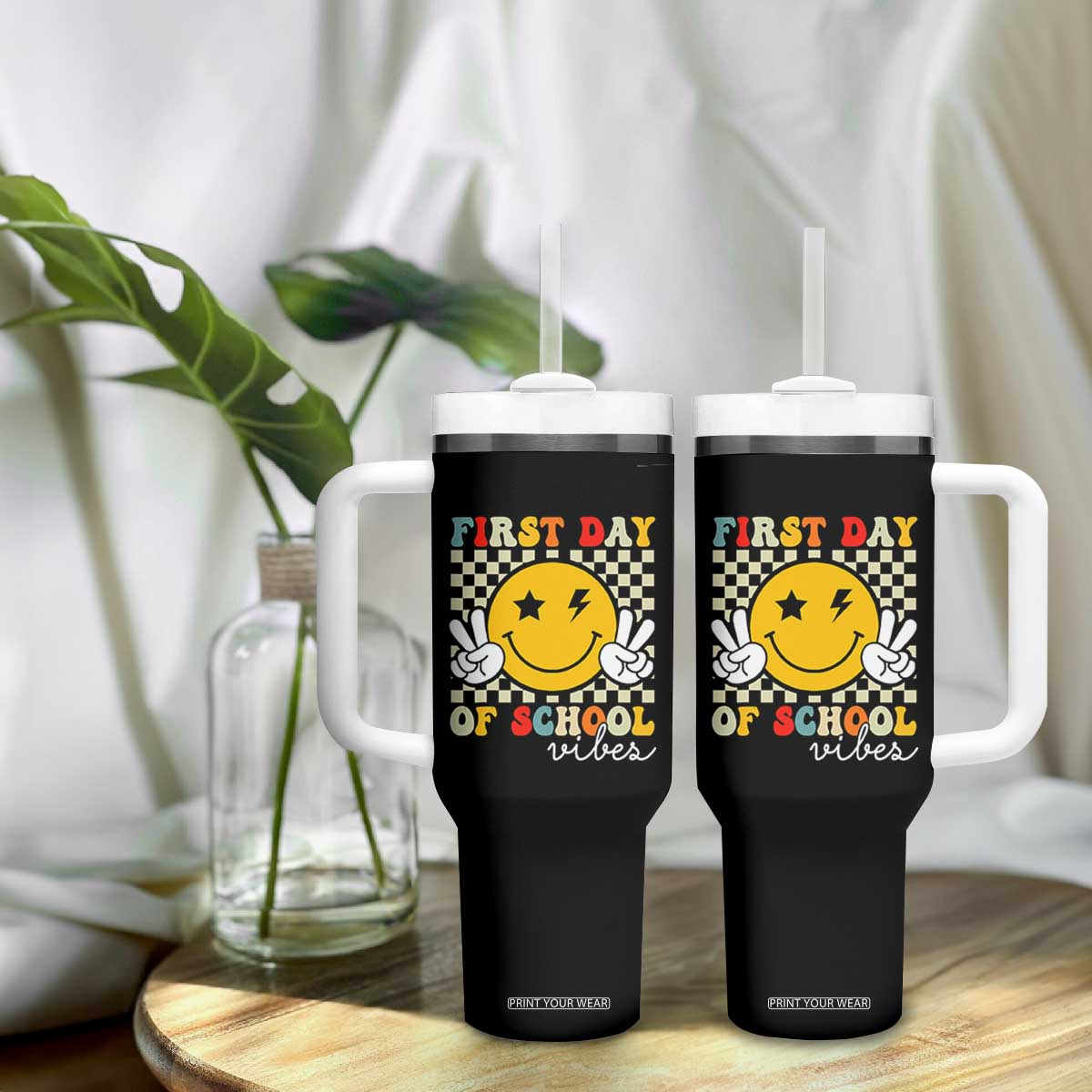 First Day of School Vibes Tumbler With Handle Aesthetic Back to School Teacher Student TS01 Print Your Wear