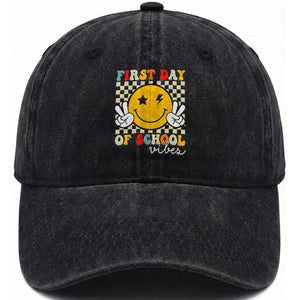 First Day of School Vibes Washed Cotton Baseball Cap Aesthetic Back to School Teacher Student TS01 Print Your Wear
