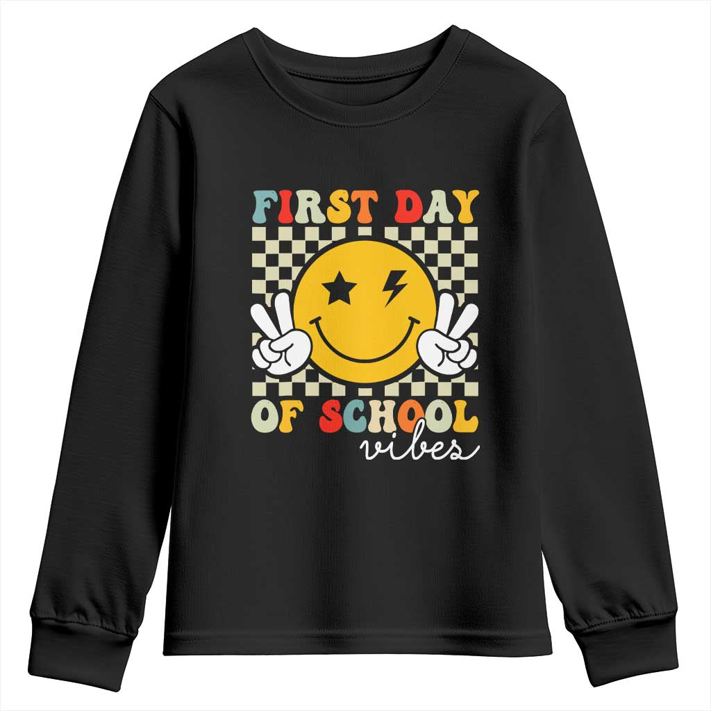First Day of School Vibes Youth Sweatshirt Aesthetic Back to School Teacher Student TS01 Black Print Your Wear