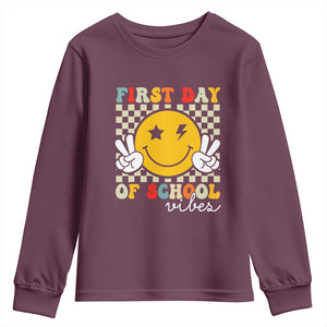 First Day of School Vibes Youth Sweatshirt Aesthetic Back to School Teacher Student TS01 Maroon Print Your Wear