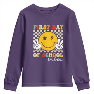 First Day of School Vibes Youth Sweatshirt Aesthetic Back to School Teacher Student TS01 Purple Print Your Wear