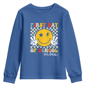 First Day of School Vibes Youth Sweatshirt Aesthetic Back to School Teacher Student TS01 Royal Blue Print Your Wear