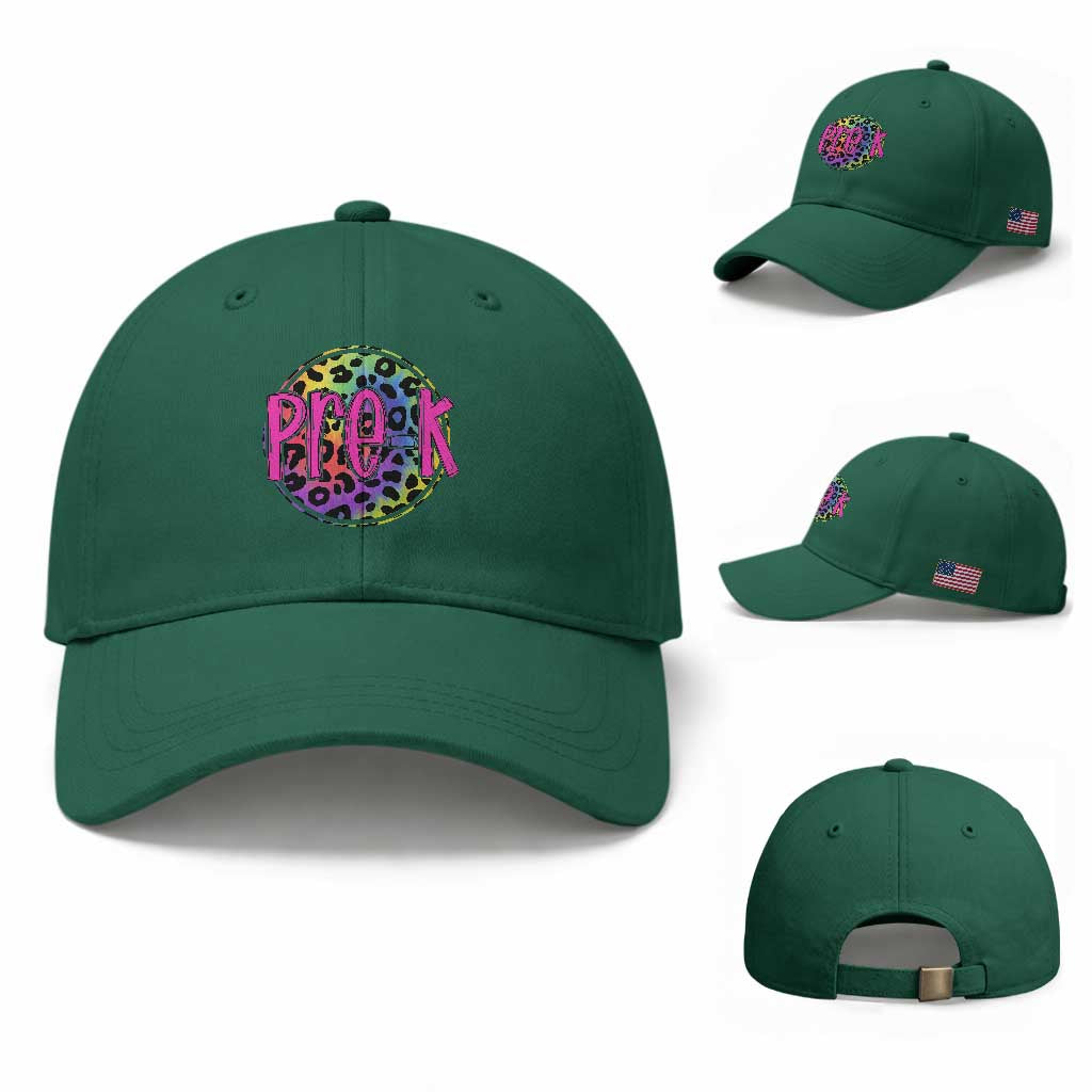 Pre-Kindergarten Neon Leopard Effect Printing Baseball Cap Wild About PreK Teacher Student Gift TS01 Baseball Cap Universal Fit Irish Green Print Your Wear