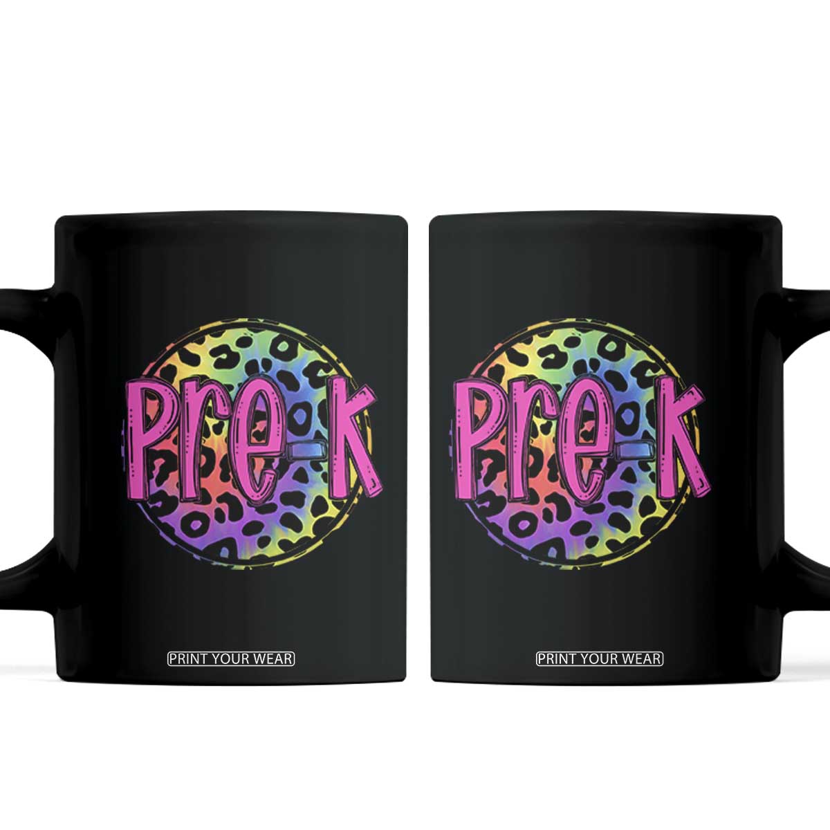 Pre-Kindergarten Neon Leopard Effect Printing Coffee Mug Wild About PreK Teacher Student Gift TS01 Black Print Your Wear
