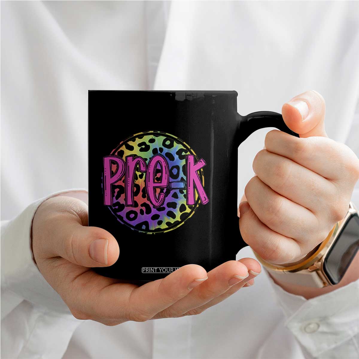 Pre-Kindergarten Neon Leopard Effect Printing Coffee Mug Wild About PreK Teacher Student Gift TS01 Print Your Wear