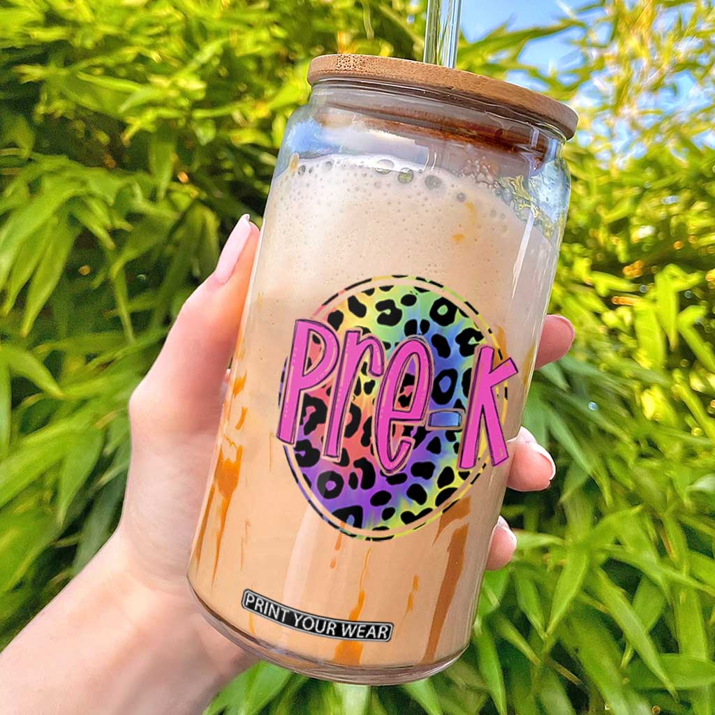 Pre-Kindergarten Neon Leopard Effect Printing Glass Can Wild About PreK Teacher Student Gift TS01 Black Print Your Wear