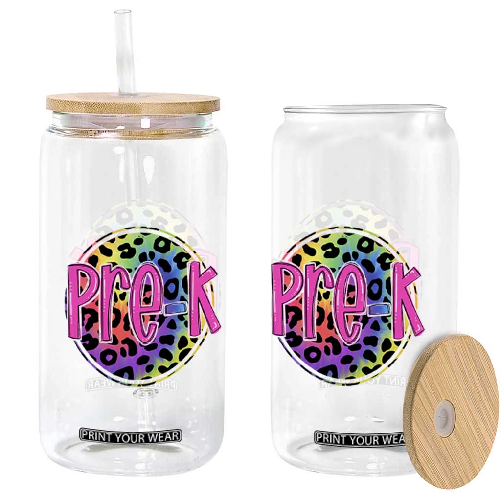 Pre-Kindergarten Neon Leopard Effect Printing Glass Can Wild About PreK Teacher Student Gift TS01 Print Your Wear
