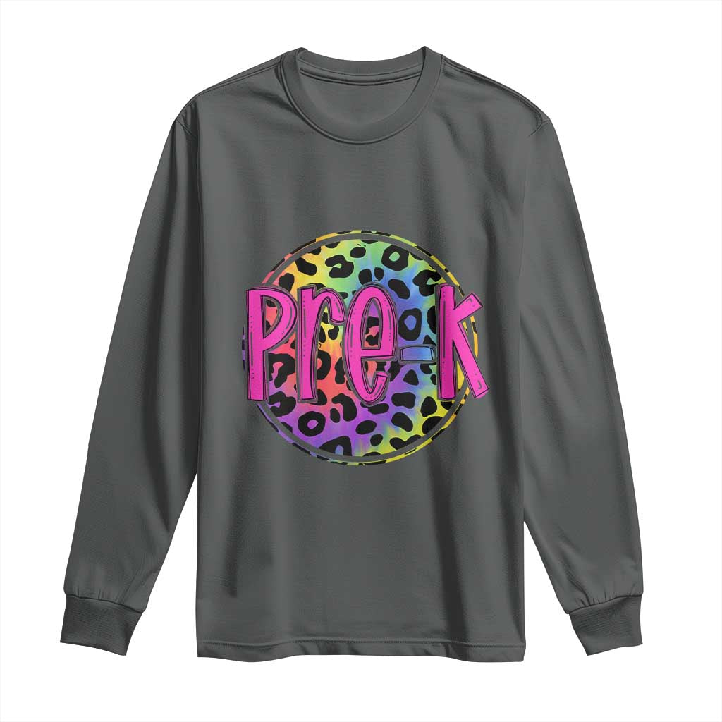 Pre-Kindergarten Neon Leopard Effect Printing Long Sleeve Shirt Wild About PreK Teacher Student Gift TS01 Dark Heather Print Your Wear