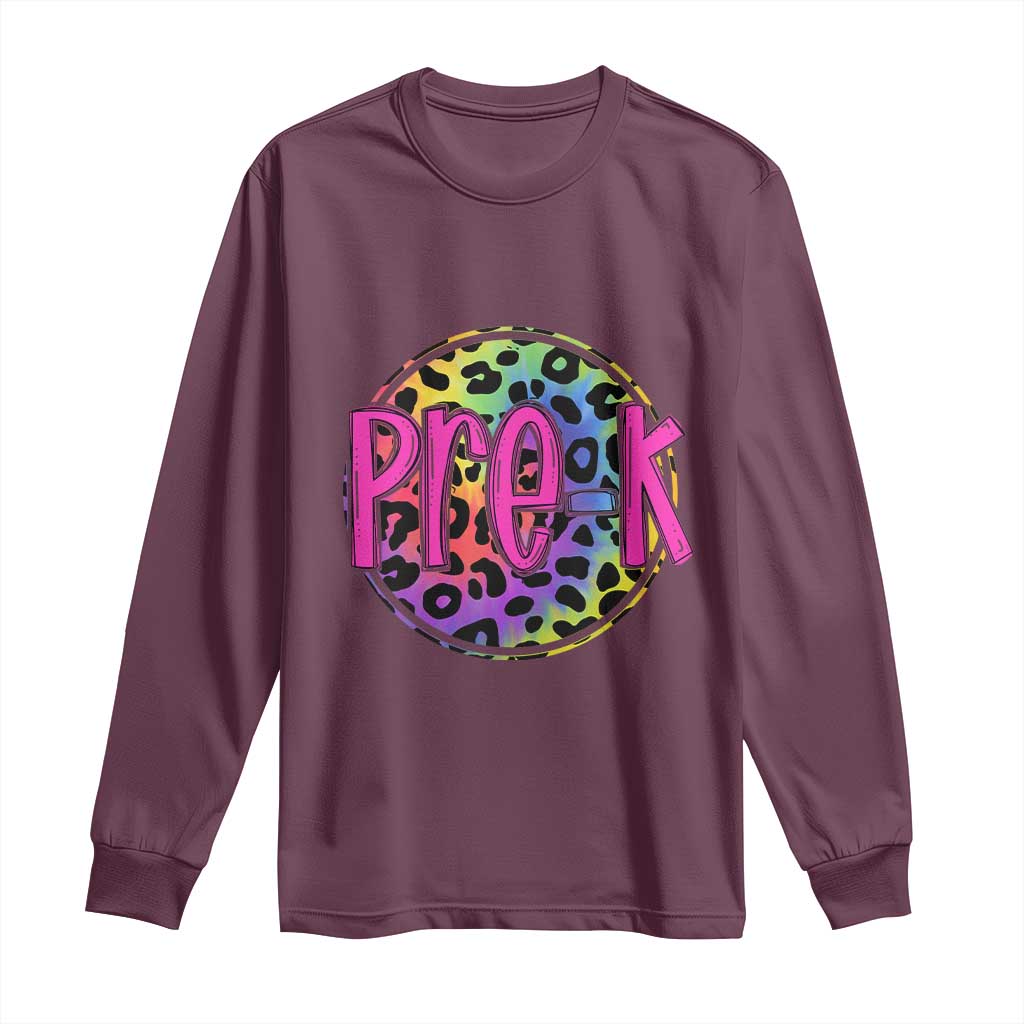 Pre-Kindergarten Neon Leopard Effect Printing Long Sleeve Shirt Wild About PreK Teacher Student Gift TS01 Maroon Print Your Wear