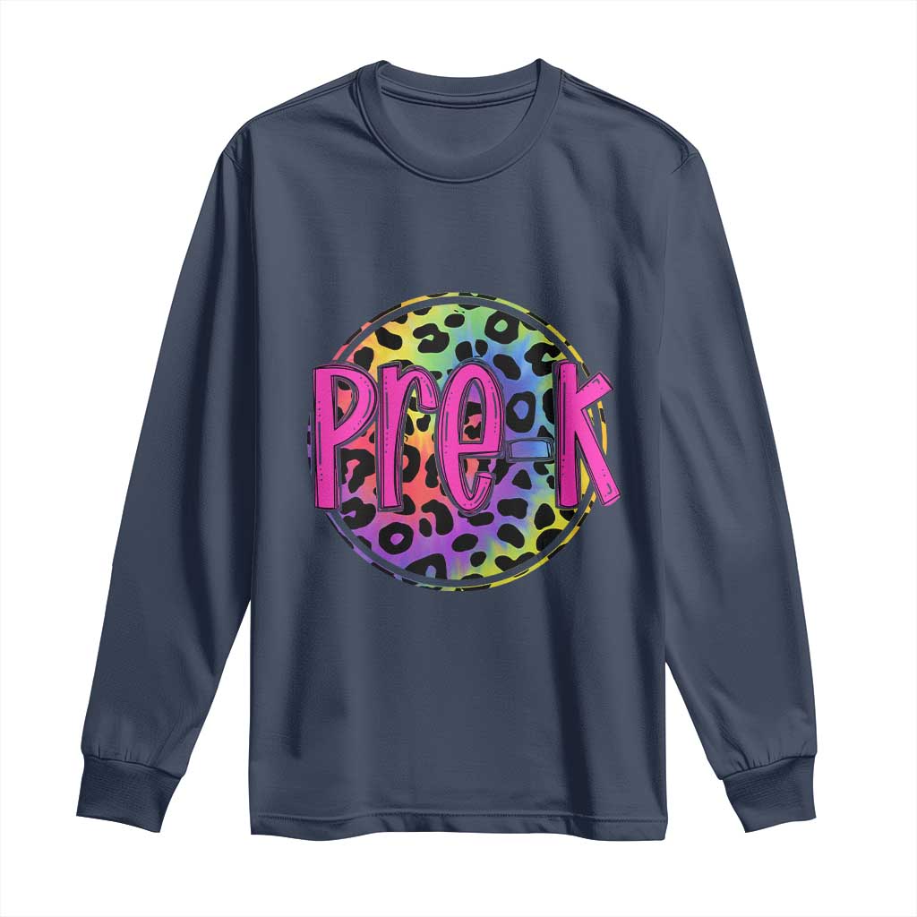 Pre-Kindergarten Neon Leopard Effect Printing Long Sleeve Shirt Wild About PreK Teacher Student Gift TS01 Navy Print Your Wear