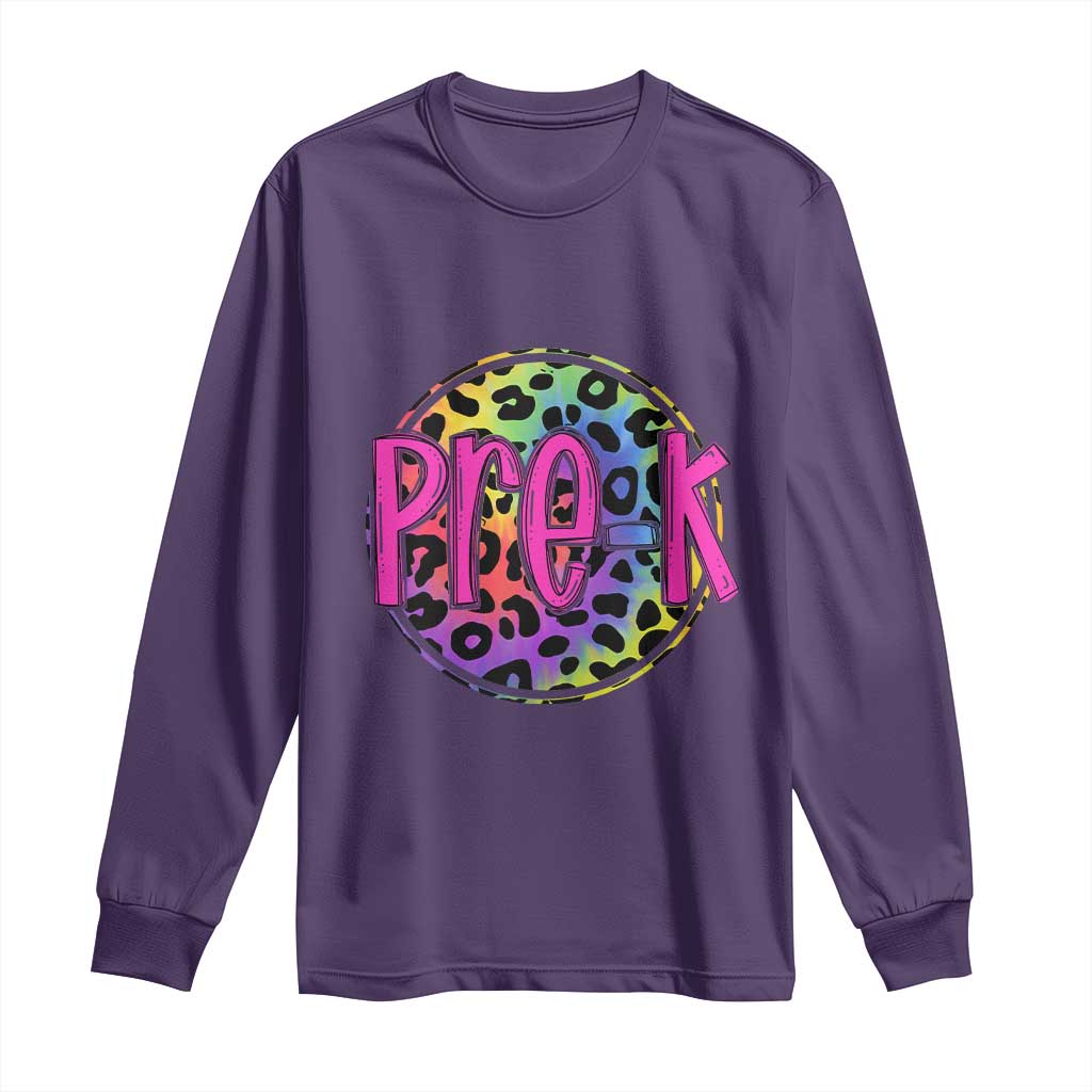 Pre-Kindergarten Neon Leopard Effect Printing Long Sleeve Shirt Wild About PreK Teacher Student Gift TS01 Purple Print Your Wear