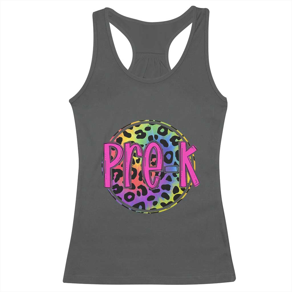 Pre-Kindergarten Neon Leopard Effect Printing Racerback Tank Top Wild About PreK Teacher Student Gift TS01 Dark Heather Print Your Wear