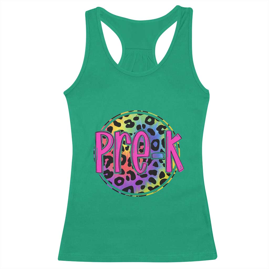 Pre-Kindergarten Neon Leopard Effect Printing Racerback Tank Top Wild About PreK Teacher Student Gift TS01 Irish Green Print Your Wear