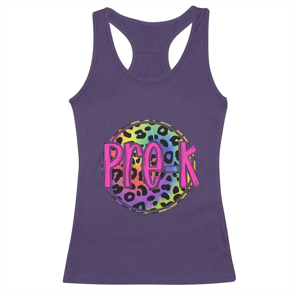 Pre-Kindergarten Neon Leopard Effect Printing Racerback Tank Top Wild About PreK Teacher Student Gift TS01 Purple Print Your Wear