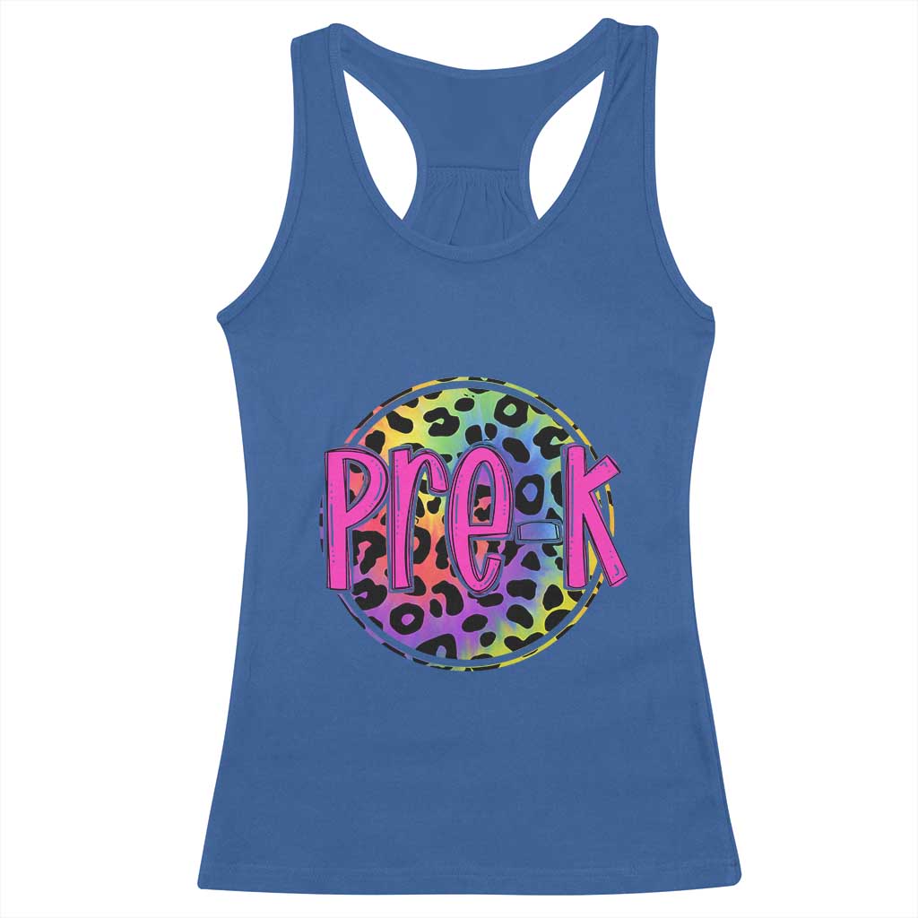 Pre-Kindergarten Neon Leopard Effect Printing Racerback Tank Top Wild About PreK Teacher Student Gift TS01 Royal Blue Print Your Wear