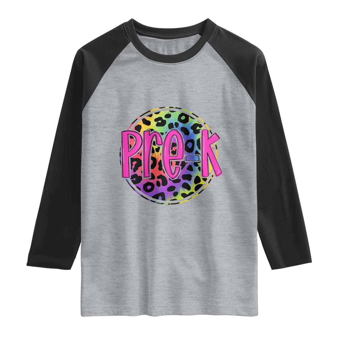 Pre-Kindergarten Neon Leopard Effect Printing Raglan Shirt Wild About PreK Teacher Student Gift TS01 Heather Gray Black Print Your Wear