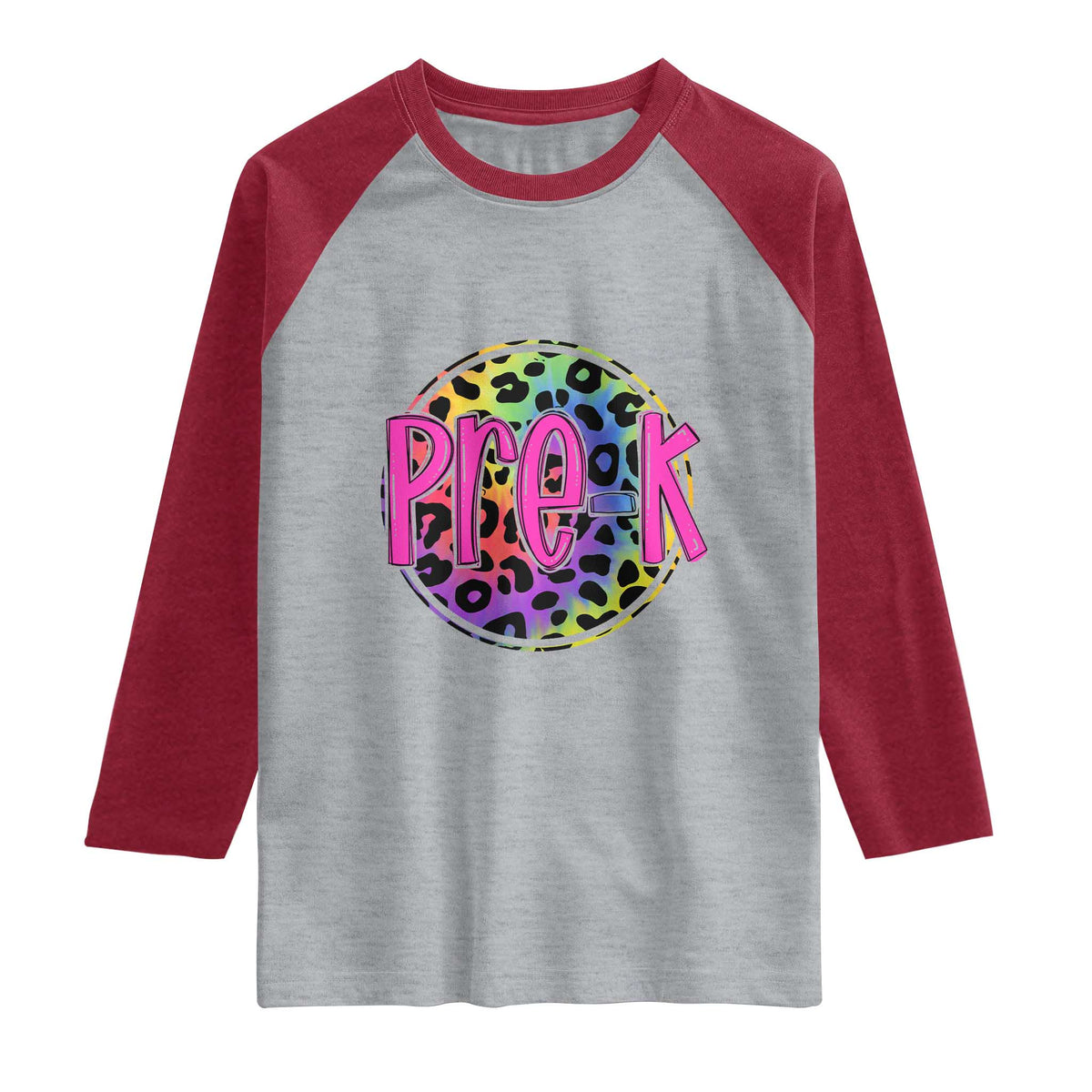 Pre-Kindergarten Neon Leopard Effect Printing Raglan Shirt Wild About PreK Teacher Student Gift TS01 Heather Gray Heather Red Print Your Wear