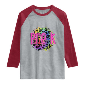 Pre-Kindergarten Neon Leopard Effect Printing Raglan Shirt Wild About PreK Teacher Student Gift TS01 Heather Gray Heather Red Print Your Wear