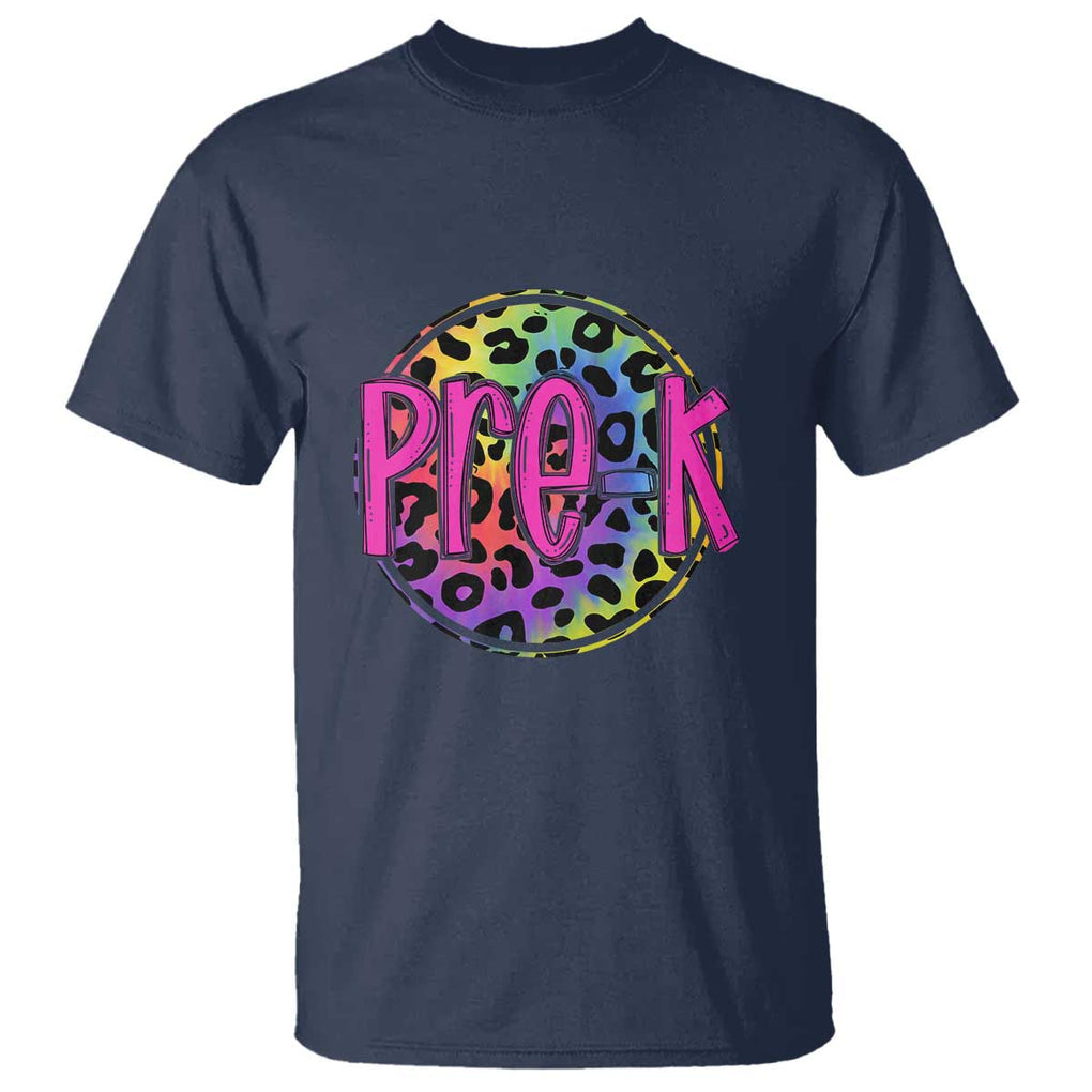 Pre-Kindergarten Neon Leopard T Shirt PreK Teacher 1st Day of School TS01 Navy Print Your Wear