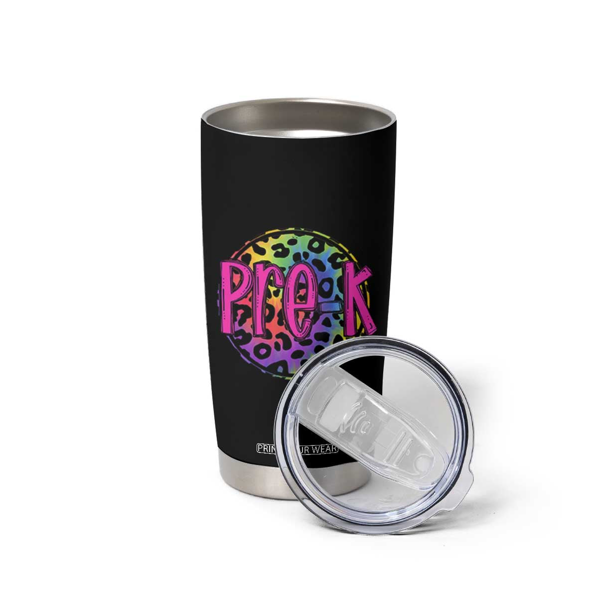 Pre-Kindergarten Neon Leopard Effect Printing Tumbler Cup Wild About PreK Teacher Student Gift TS01 Print Your Wear