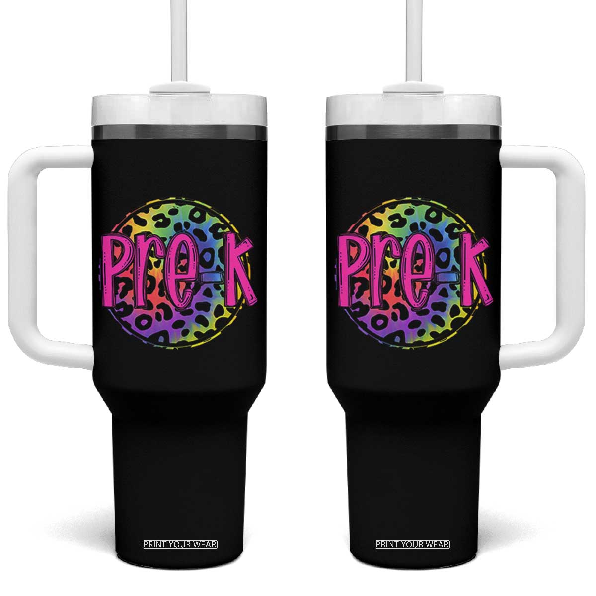 Pre-Kindergarten Neon Leopard Effect Printing Tumbler With Handle Wild About PreK Teacher Student Gift TS01 One Size: 40 oz Black Print Your Wear