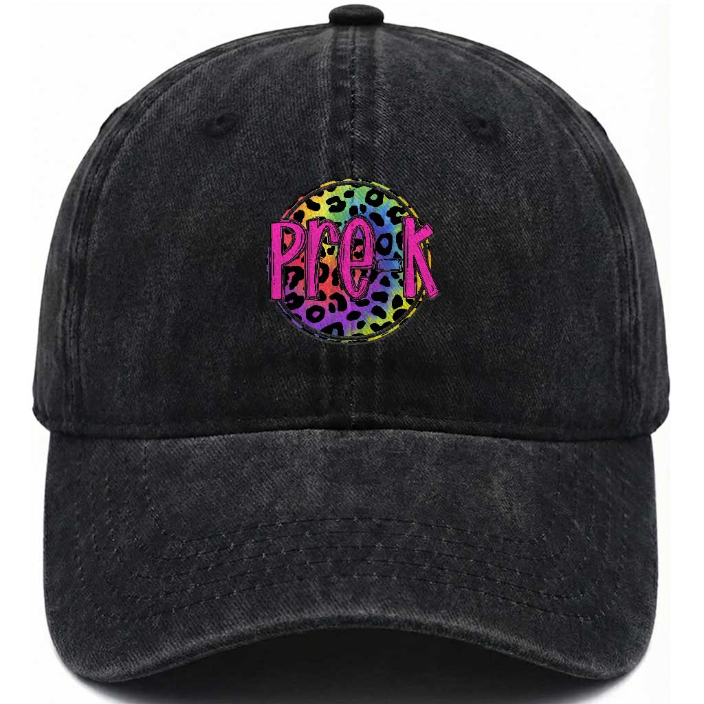 Pre-Kindergarten Neon Leopard Effect Printing Washed Cotton Baseball Cap Wild About PreK Teacher Student Gift TS01 Print Your Wear