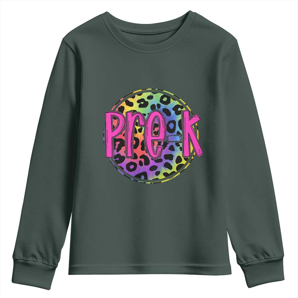 Pre-Kindergarten Neon Leopard Effect Printing Youth Sweatshirt Wild About PreK Teacher Student Gift TS01 Dark Forest Green Print Your Wear