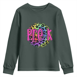 Pre-Kindergarten Neon Leopard Effect Printing Youth Sweatshirt Wild About PreK Teacher Student Gift TS01 Dark Forest Green Print Your Wear