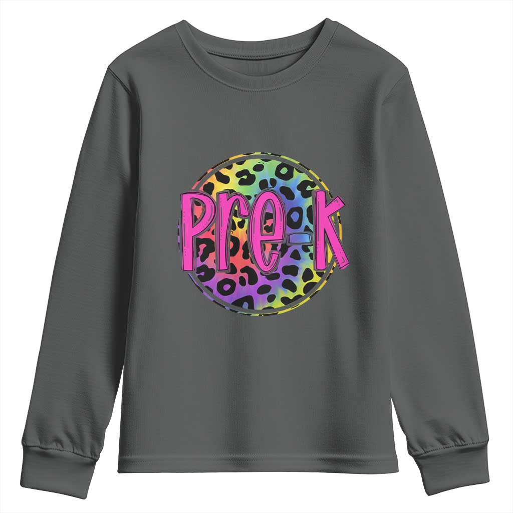 Pre-Kindergarten Neon Leopard Effect Printing Youth Sweatshirt Wild About PreK Teacher Student Gift TS01 Dark Heather Print Your Wear