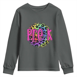 Pre-Kindergarten Neon Leopard Effect Printing Youth Sweatshirt Wild About PreK Teacher Student Gift TS01 Dark Heather Print Your Wear