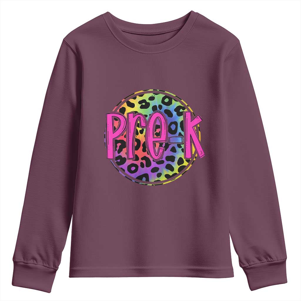 Pre-Kindergarten Neon Leopard Effect Printing Youth Sweatshirt Wild About PreK Teacher Student Gift TS01 Maroon Print Your Wear
