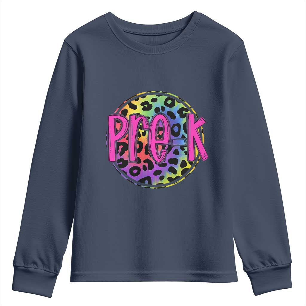 Pre-Kindergarten Neon Leopard Effect Printing Youth Sweatshirt Wild About PreK Teacher Student Gift TS01 Navy Print Your Wear