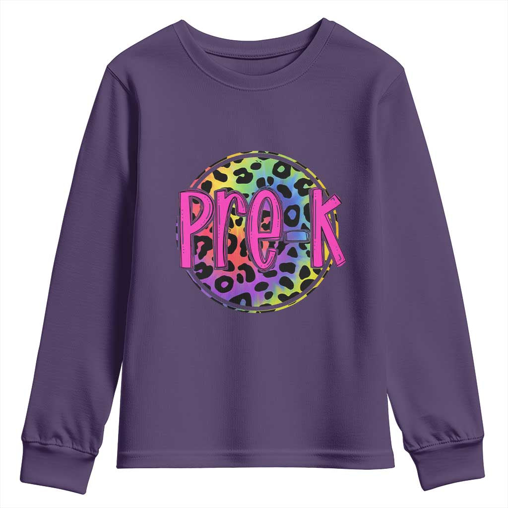 Pre-Kindergarten Neon Leopard Effect Printing Youth Sweatshirt Wild About PreK Teacher Student Gift TS01 Purple Print Your Wear