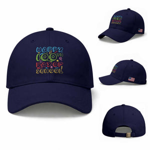 Happy 100 Days of School Baseball Cap 100th Day Funny Milestone Celebration TS01 Baseball Cap Universal Fit Dark Blue Print Your Wear