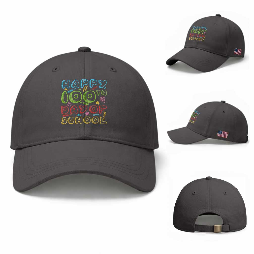 Happy 100 Days of School Baseball Cap 100th Day Funny Milestone Celebration TS01 Baseball Cap Universal Fit Dark Gray Print Your Wear