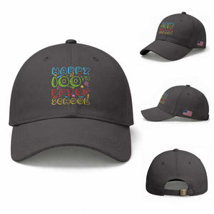 Happy 100 Days of School Baseball Cap 100th Day Funny Milestone Celebration TS01 Baseball Cap Universal Fit Dark Gray Print Your Wear