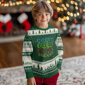 Happy 100 Days of School Ugly Christmas Sweater 100th Day Funny Milestone Celebration TS01 Forest Green Beige Print Your Wear
