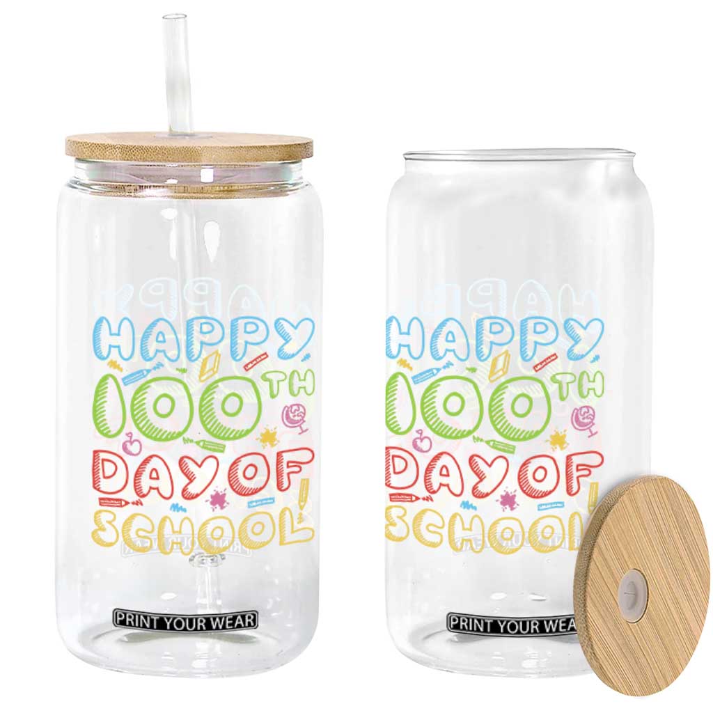 Happy 100 Days of School Glass Can 100th Day Funny Milestone Celebration TS01 Print Your Wear