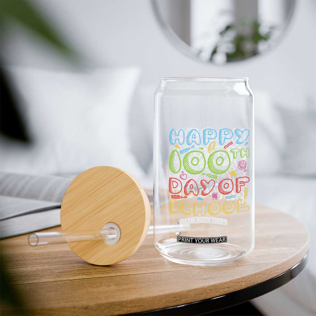 Happy 100 Days of School Glass Can 100th Day Funny Milestone Celebration TS01 Print Your Wear