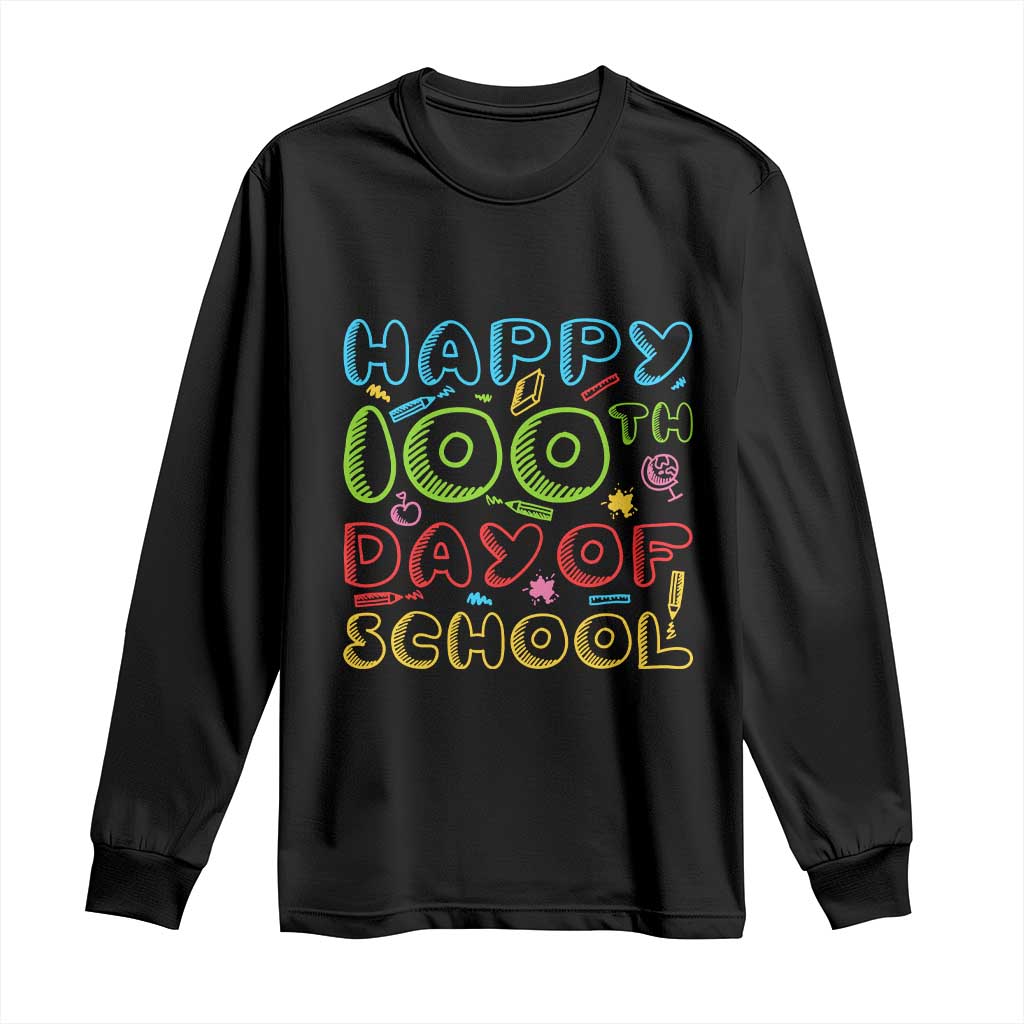Happy 100 Days of School Long Sleeve Shirt 100th Day Funny Milestone Celebration TS01 Black Print Your Wear