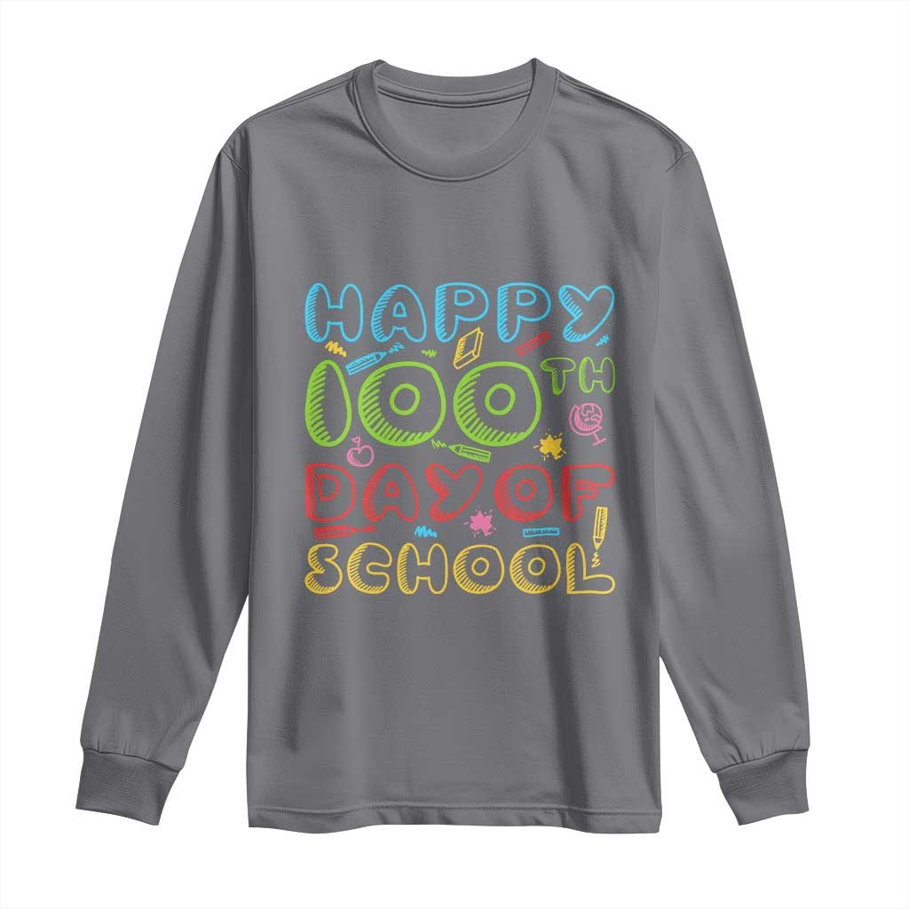 Happy 100 Days of School Long Sleeve Shirt 100th Day Funny Milestone Celebration TS01 Charcoal Print Your Wear