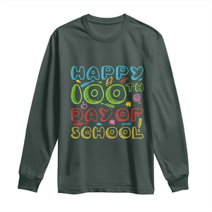 Happy 100 Days of School Long Sleeve Shirt 100th Day Funny Milestone Celebration TS01 Dark Forest Green Print Your Wear